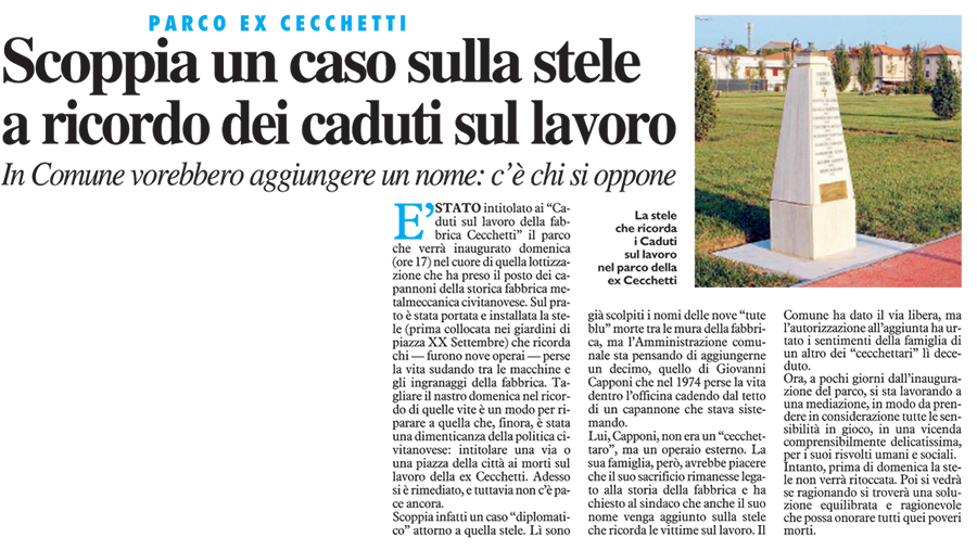 Dal Resto del Carlino del 15 ottobre 2009, pag. 13