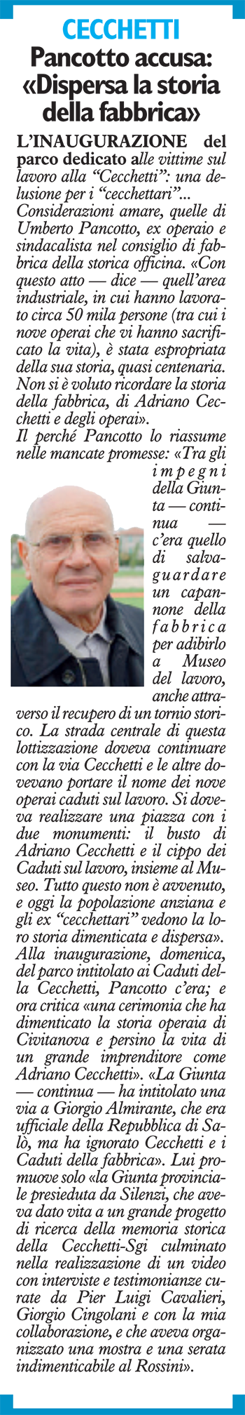 Dal Resto del Carlino del 20 ottobre 2009, pag. 9