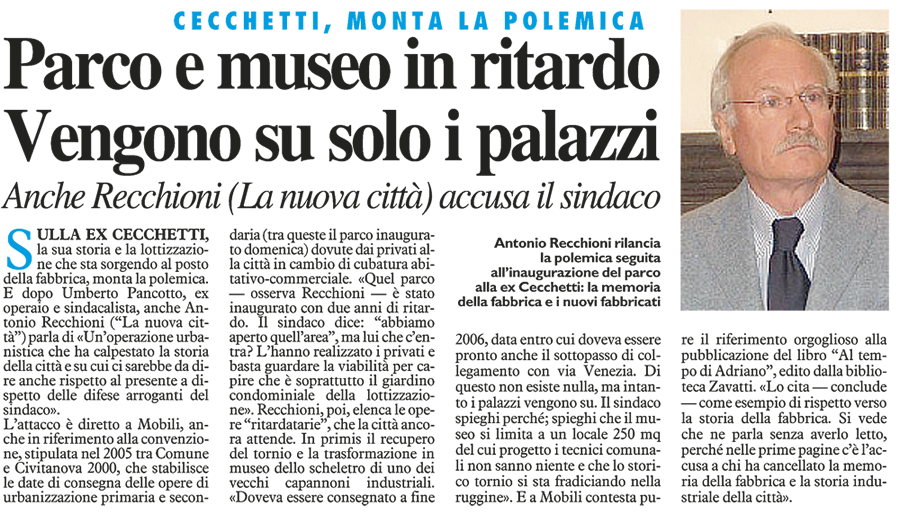 Dal Resto del Carlino del 23 ottobre 2009, pag.13